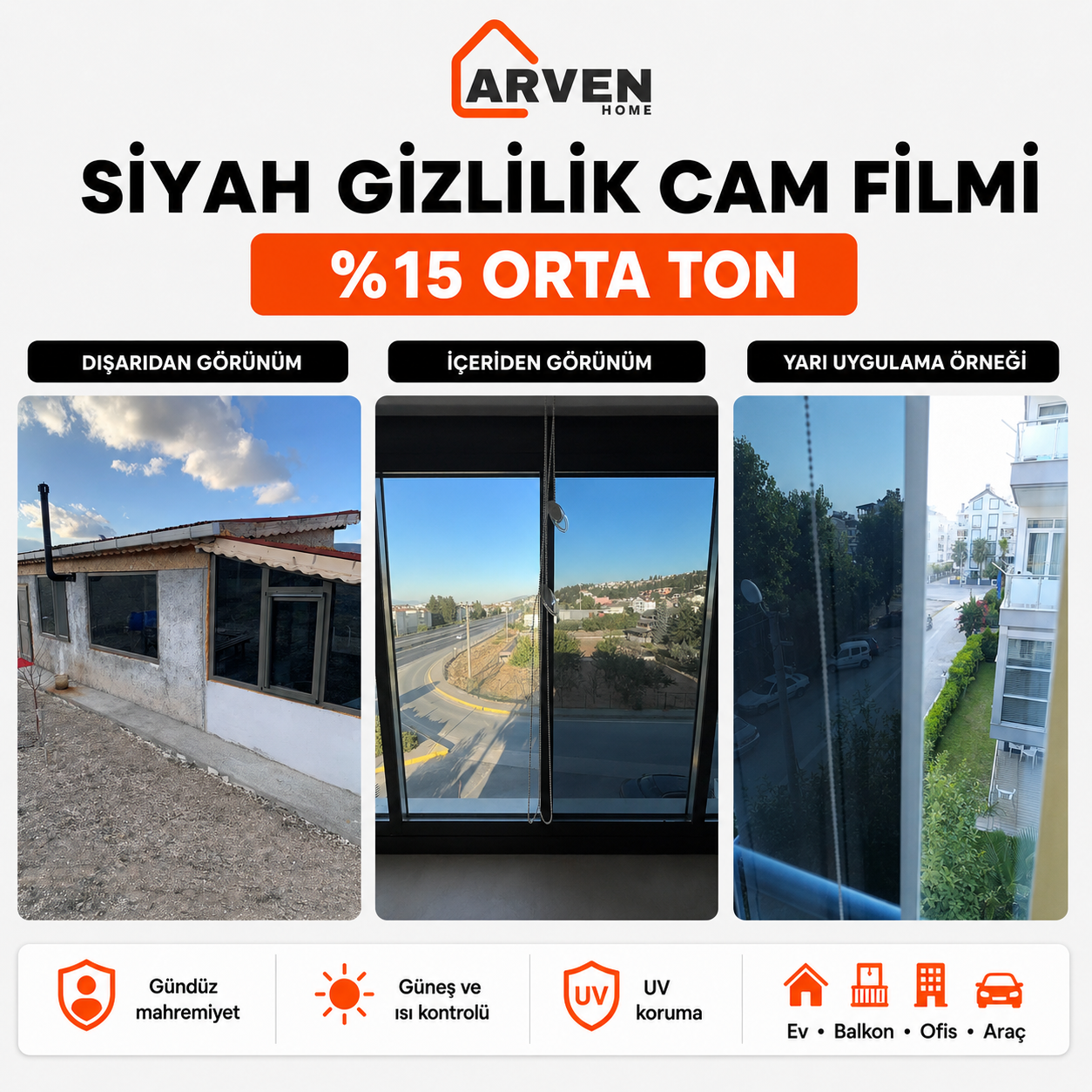 Arven Home Siyah Gizlilik Cam Filmi