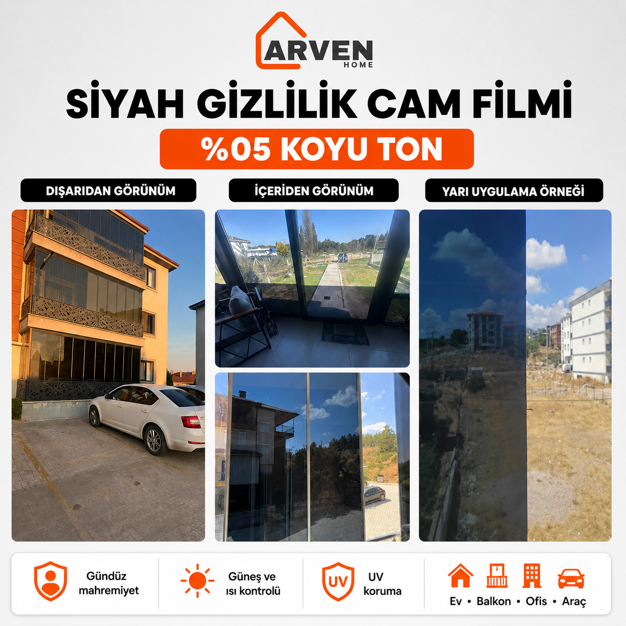 Arven Home Siyah Gizlilik Cam Filmi