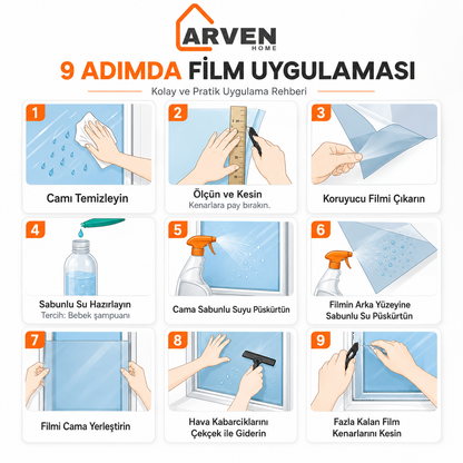 Arven Home Siyah Gizlilik Cam Filmi