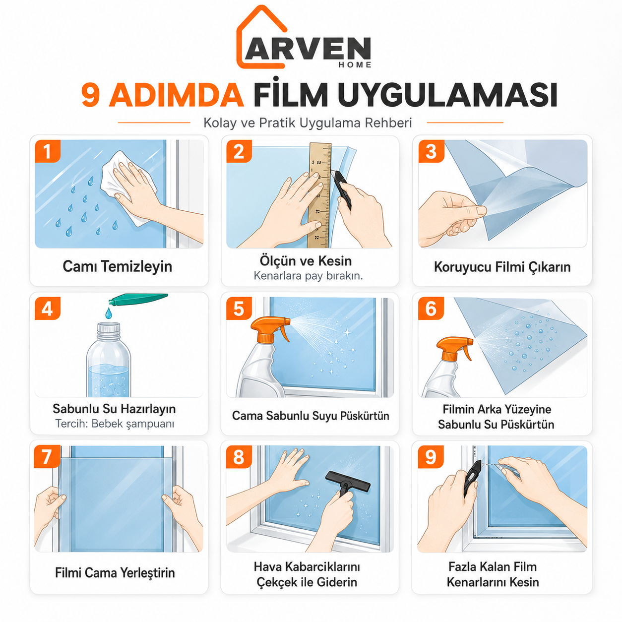 Arven Home® Aynalı Cam Filmi