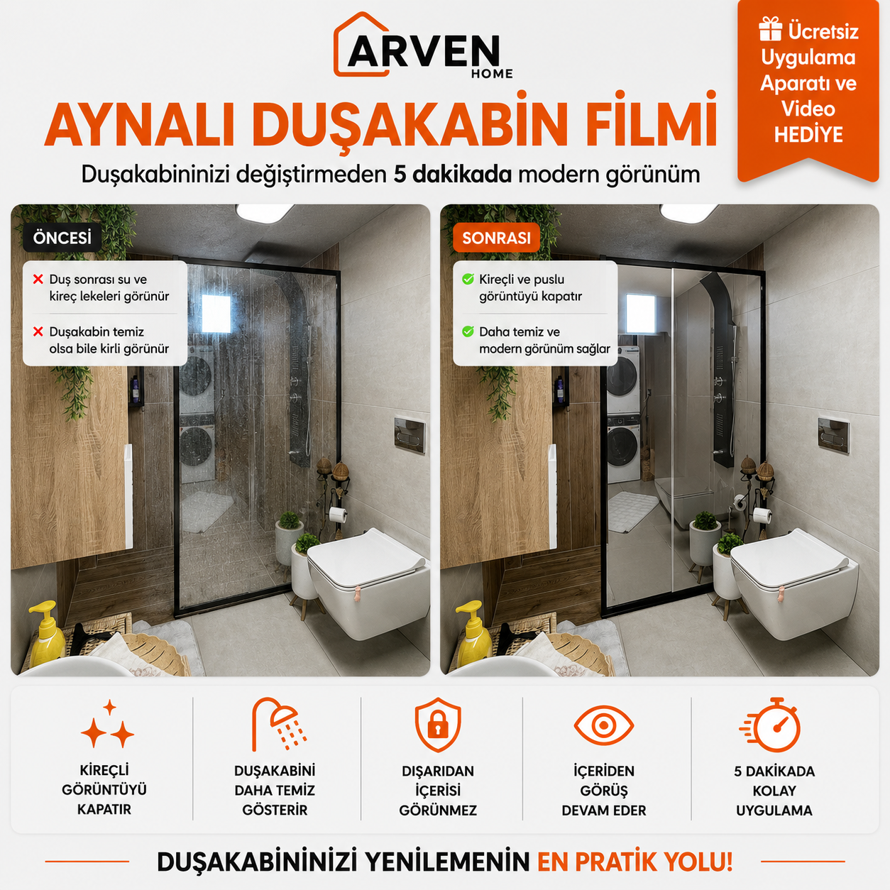 Arven Home® Aynalı Cam Filmi