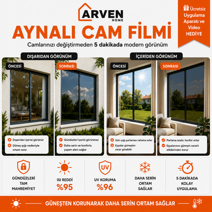 Arven Home® Aynalı Cam Filmi